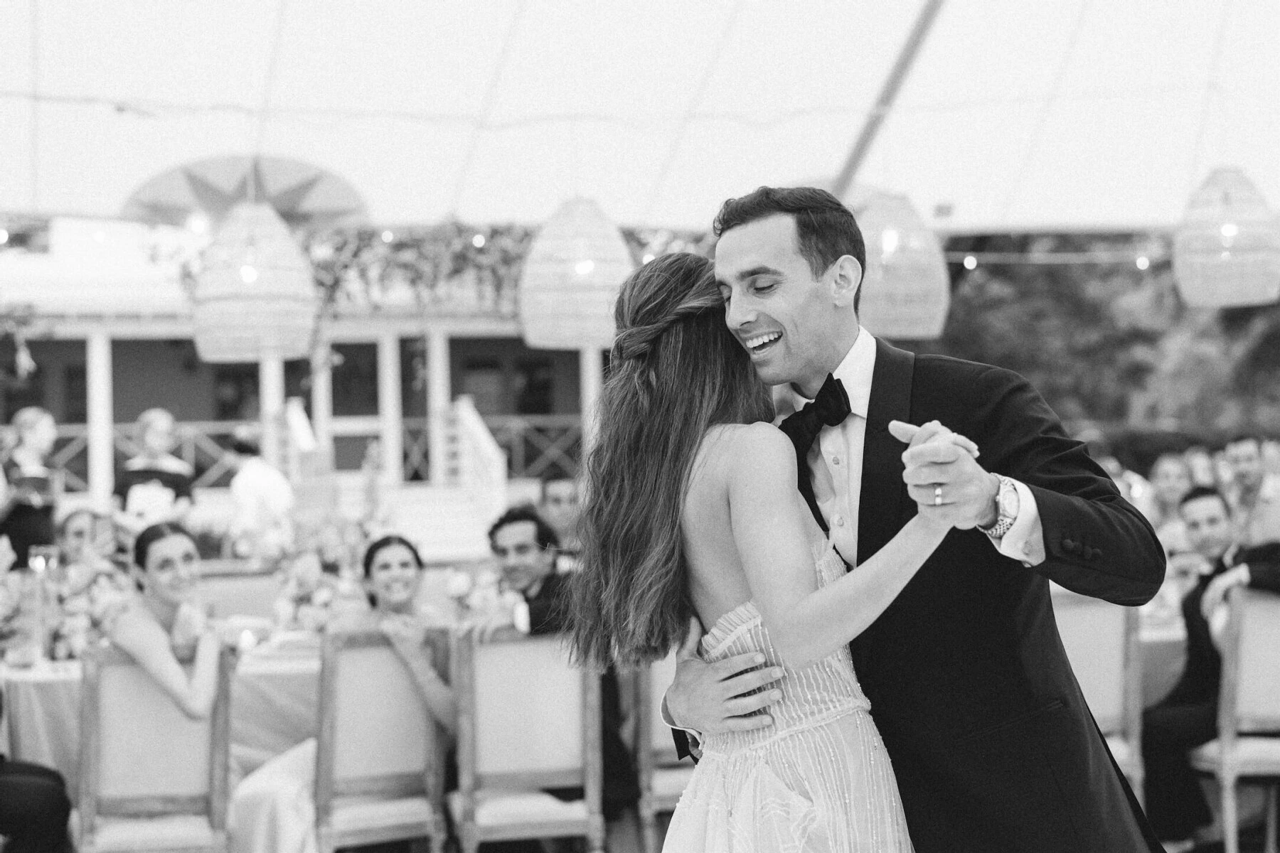 Newlyweds share their first dance to kick off their elegant spring wedding reception in South Carolina.